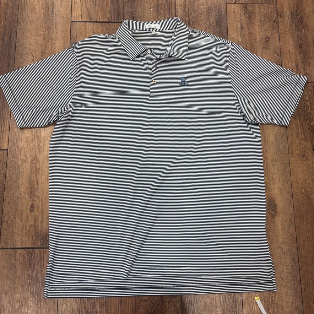 Peter Millar Men Summer Comfort Polo Shirt Size XXL Navy Blue White Striped Logo